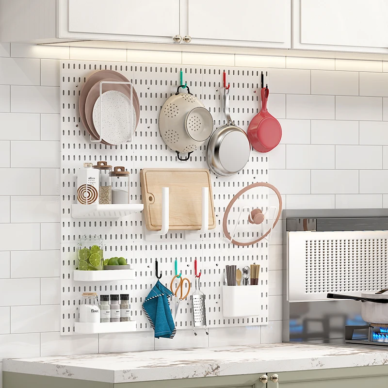 Pegboard Multi-Functional Wall Mounted Storage Hook Rack Non-Punching Household Hole Board Living Room Dormitory Kitchen Office Bedroom