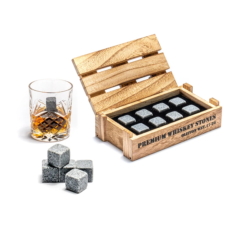 Wholesale Whiskey Stones Granite Ice Cube Marble Whiskey Stones Set In Wooden Box For Whiskey Vodka Tequila