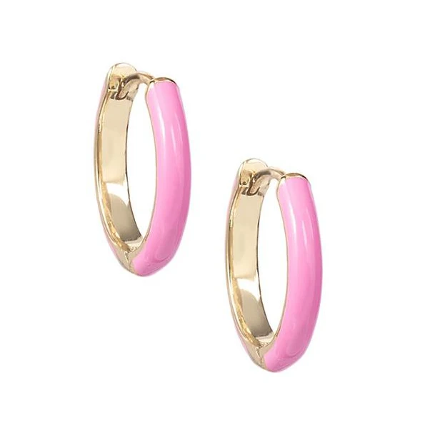 Fashion 18K Gold Vermeil Plated Enamel Huggie Hoop Earrings For Girls Women Pink Earring