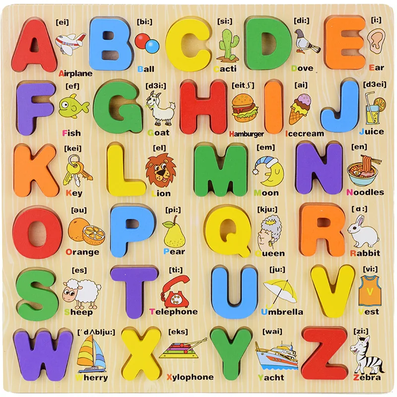 2023 Hot Selling ABC Letters and Numbers Jigsaw 3D  Wooden Puzzle Game for Kids Children Educational Toys
