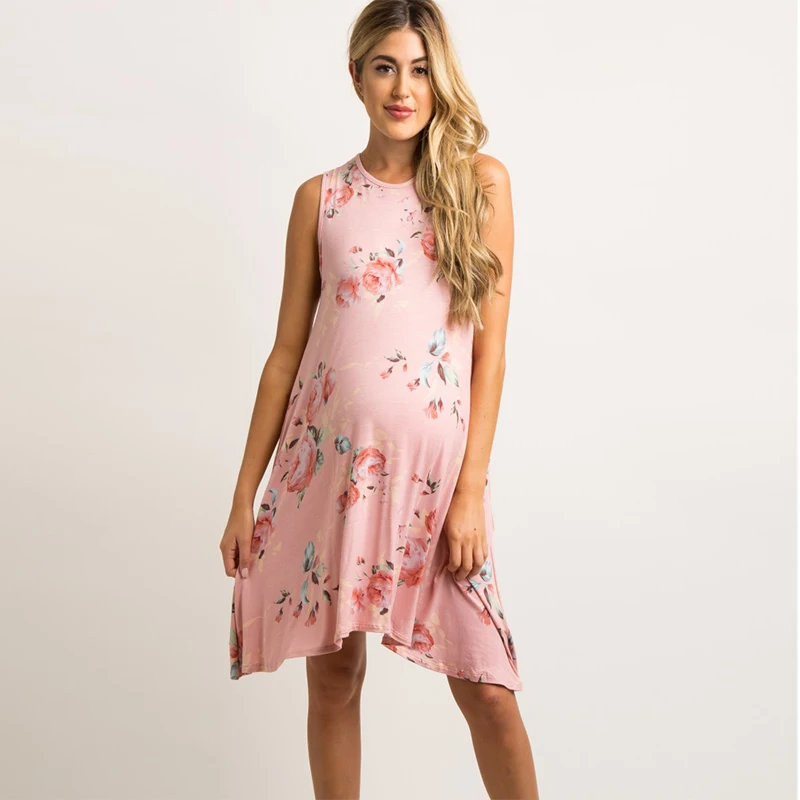 Hot Selling  Sleeveless Women Faux Wrap Nursing Dresses Gowns Maternity Clothing