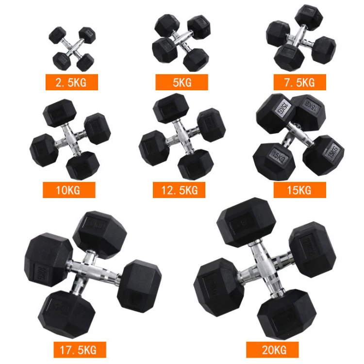 
Free Weight Lifting Gym Equipment Workout Lbs 10Kg Weights Hexagon Hexagonal Dumbell Rubber Hex Dumbbell Sets In Pounds 