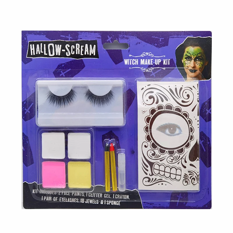 False Spider Web Eyelashes and Face Make-up Kit for Halloween Party Favors