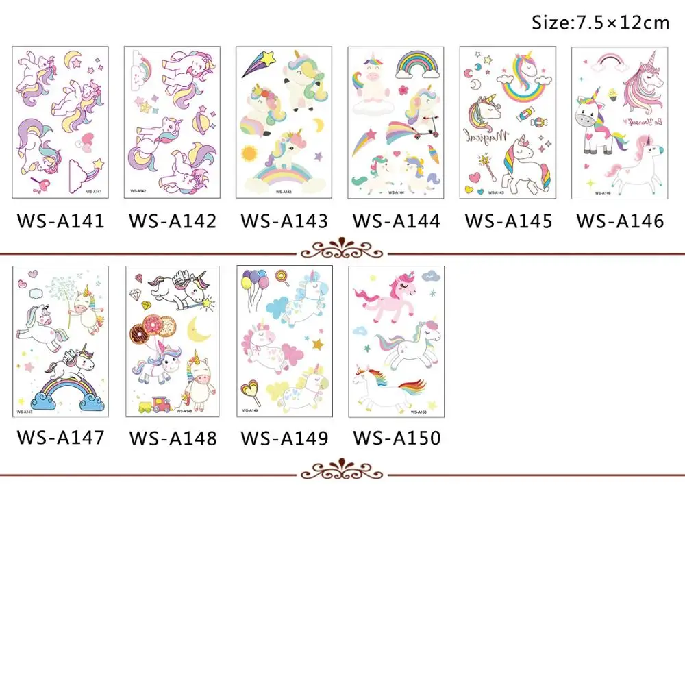 
WS-A Unicorn Tattoo Sticker Cartoon Animal Cute Child Waterproof Sticker 