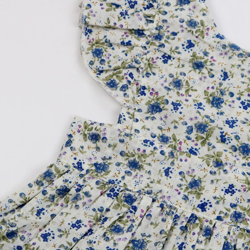 Wholesale High Quality New Fashion Girls Clothes White and Blue Floral Dress Girls Dress