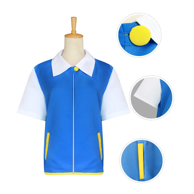 Anime Cosplay Costume Blue Coat Hat Gloves Poke Ball Cosplay Halloween Costumes