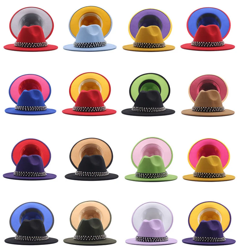 2021new Designer Party Music Festival Fashion Two Tone Color Fedora Hats Wide Brim