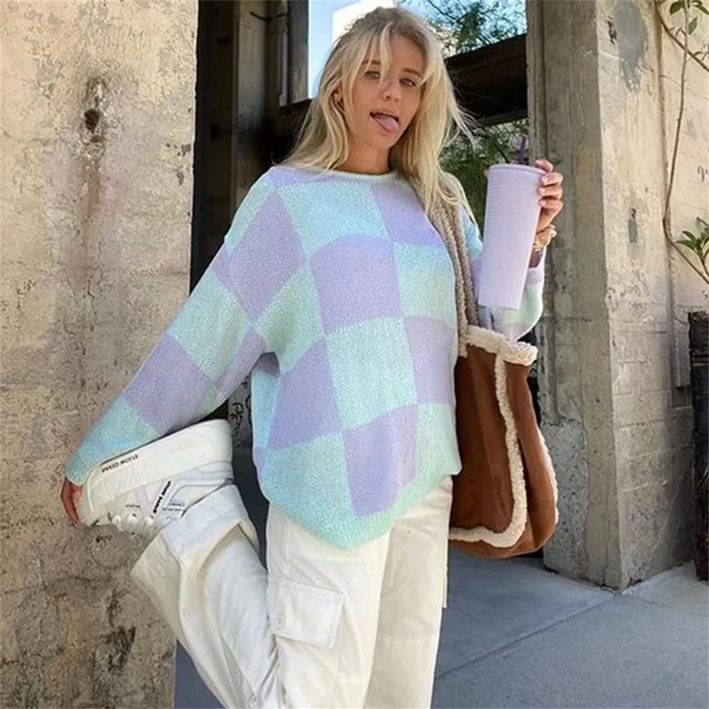 Women 2022 autumn/winter new Europe and the United States loose wear lazy style simple knit shirt