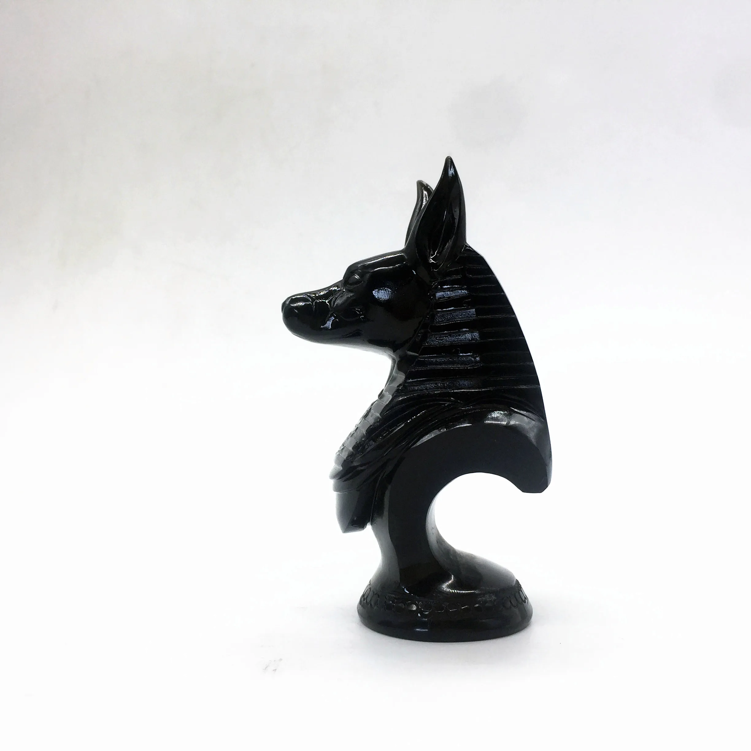New Product Egyptian God Anubis Busto Statues Hand Carved Black Obsidian Folk Crafts Art Sculpture Crystal Crafts For Collection