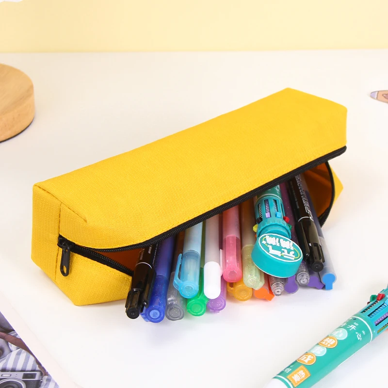 Custom Logo Solid Color Pen Case Bag Large Capacity Beautiful Cute Pen Pencil Pouches Case for Girls School