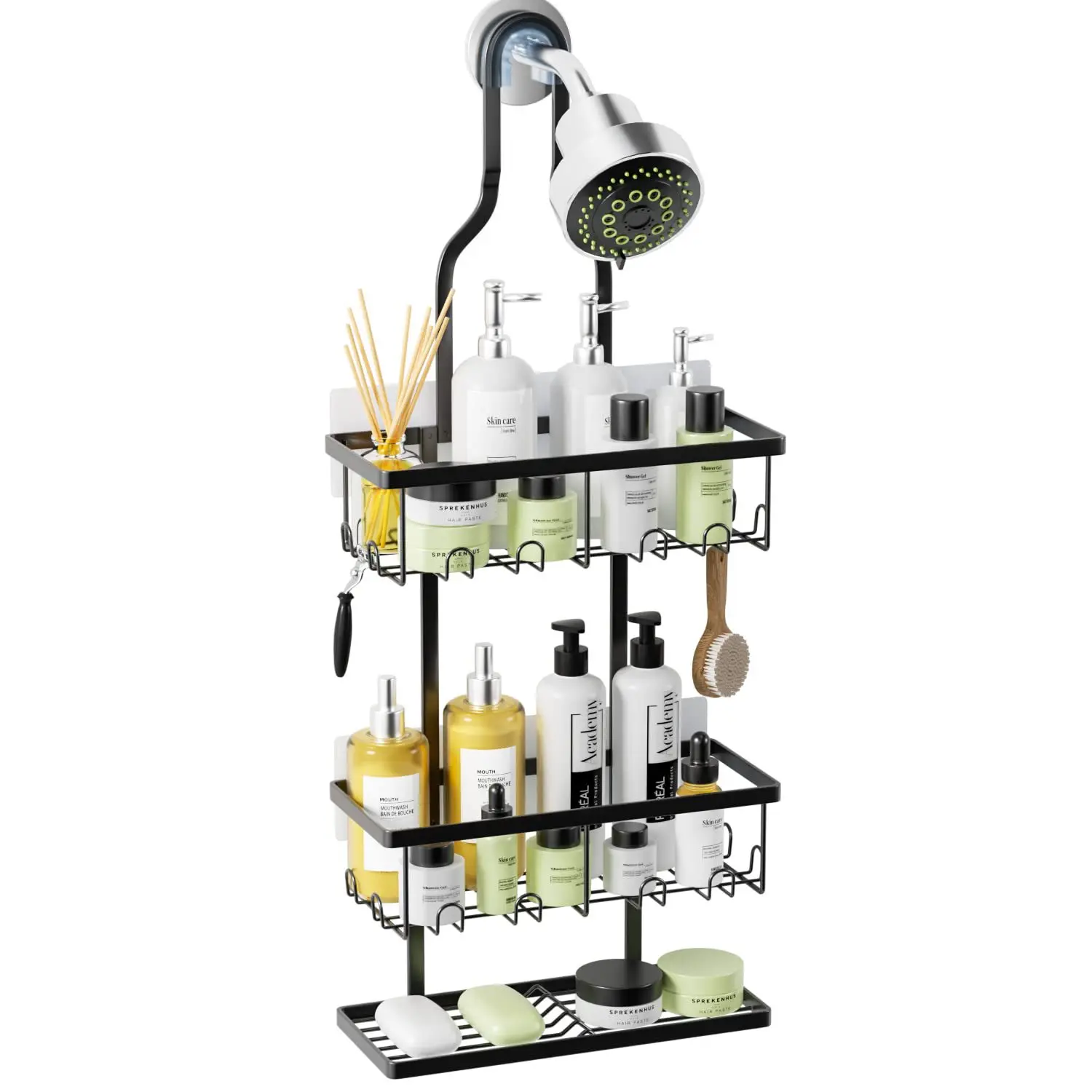 3-Layer No-Drilling Wall-Mounted Iron Long Shower Rack Shelf Storage Rack Bathroom Shower Caddy