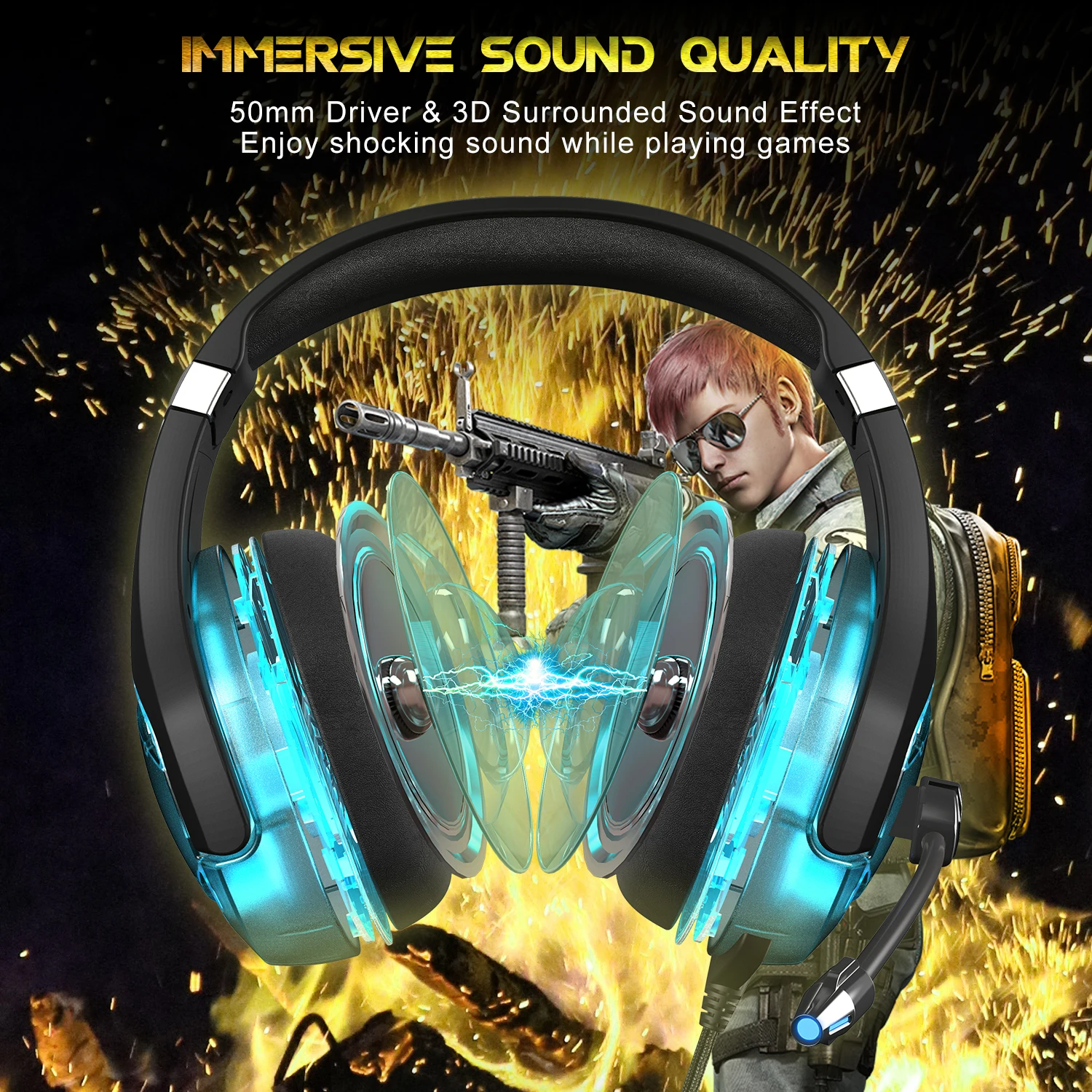 Onikuma K1Pro For PUBG FPS Professional Wholesale 7.1 Sound Gaming Headset Wired Stereo Gaming Headphone In Stock