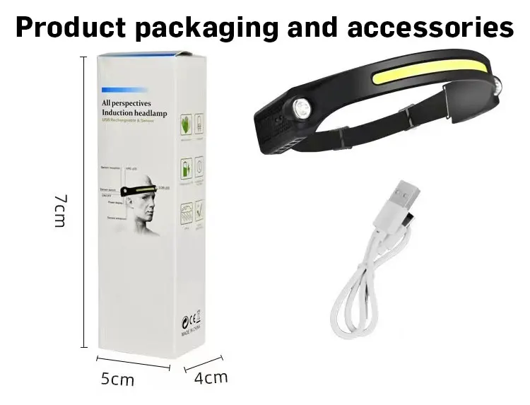 Silicone Headlight Waterproof COB LED Light Rechargeable Head Lamp with Motion Sensor