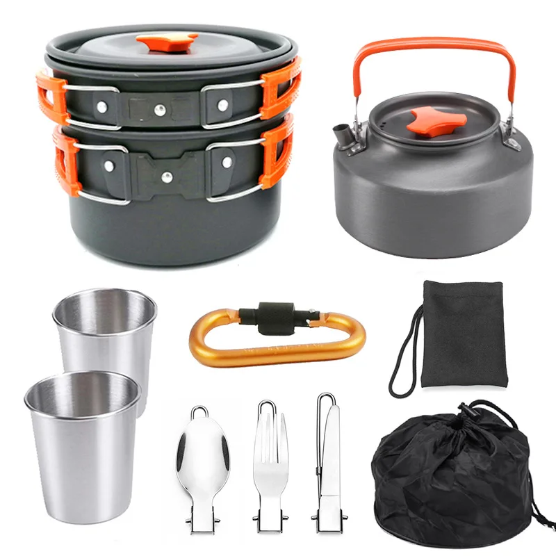 Jetshark Outdoor 2-3 Person Camping Cooker Folding Pot with Stainless Steel Cups Plates Forks Knives Spoons for Camping  Pot Set