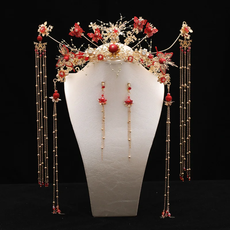 Fashion Fringe Costume Hanfu Pearl Butterfly Headdress Suit Ladies Fairy Hair Accessories Ancient Style Hair Accessories