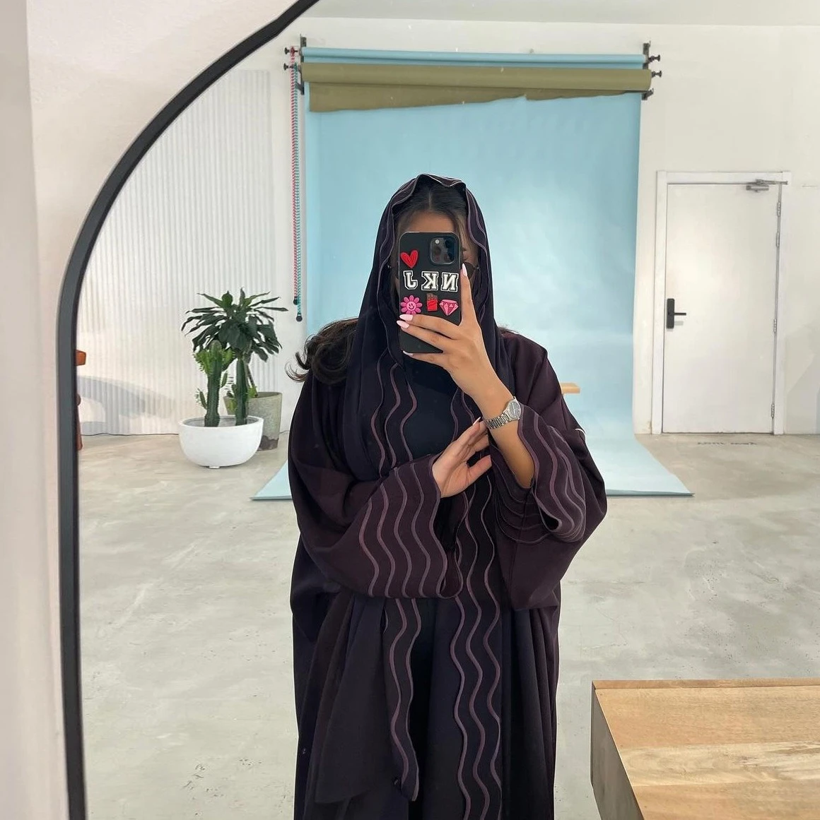 2024 Black Islamic Ladies Cloth Wedding Open Abayas Set Solid Color Long Sleeve Black Open Abaya Dubai With Embroidery Designs