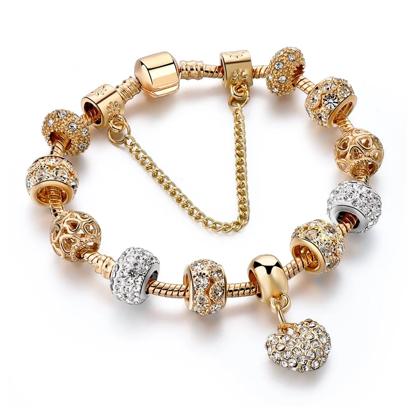 Gold Cheap Charm Heart Bracelet Popular Crystal Charm Bracelet For Women