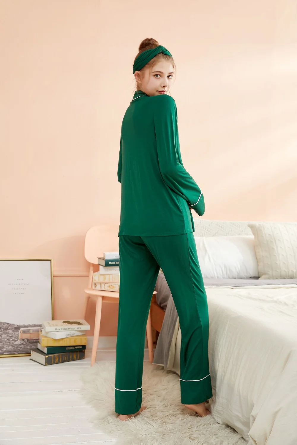 2023 Summer Bamboo New Green High Quality Casual Three Piece Pajamas Bamboo Pajamas For Women
