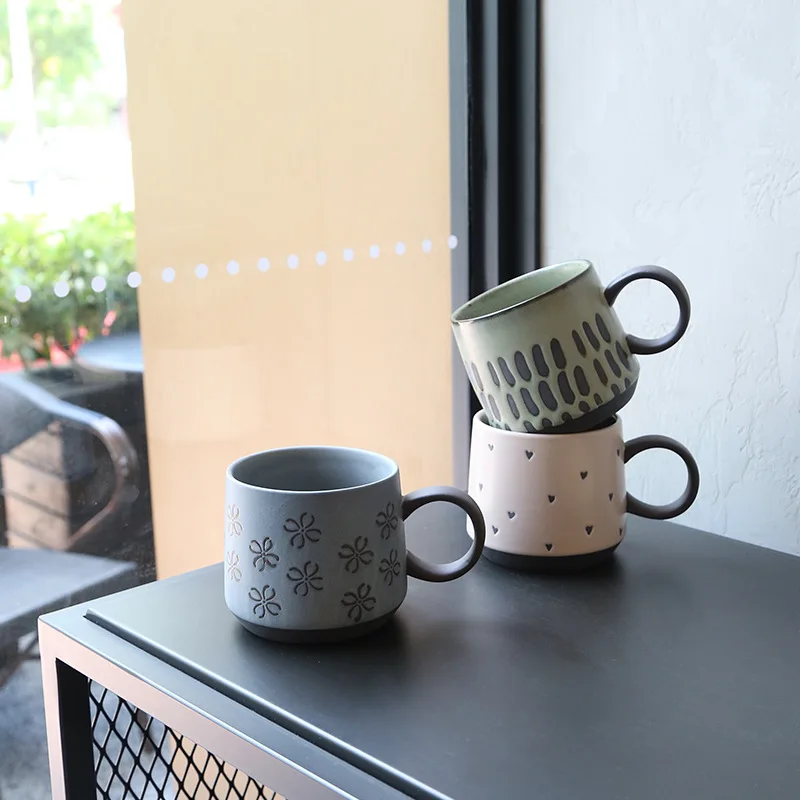 Carved Heart Pattern Frosted Matte Porcelain Tea Cup