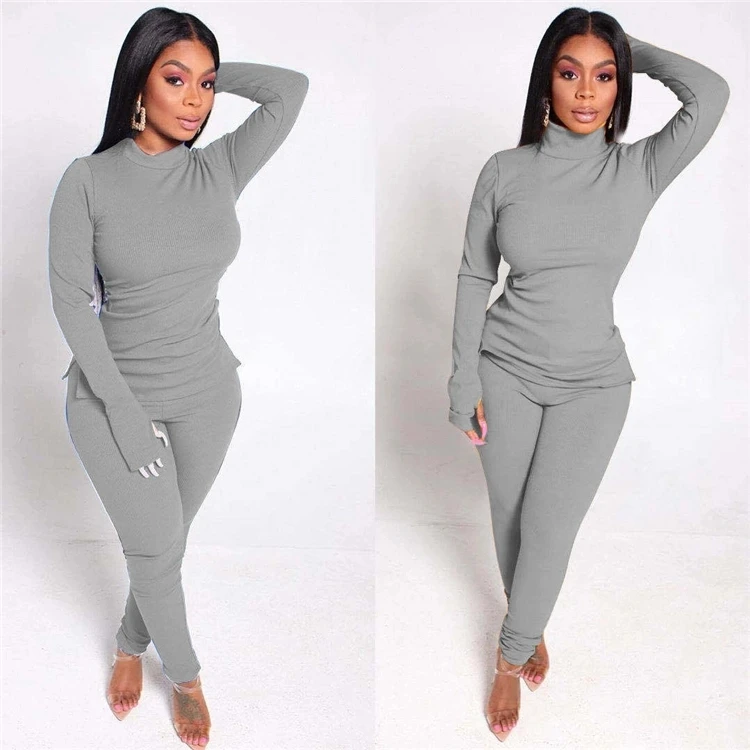 
Hot sale Sexy Skinny Long Sleeve solid color Bodycon Clothing Pant Women Two Piece pants Outfits Set 