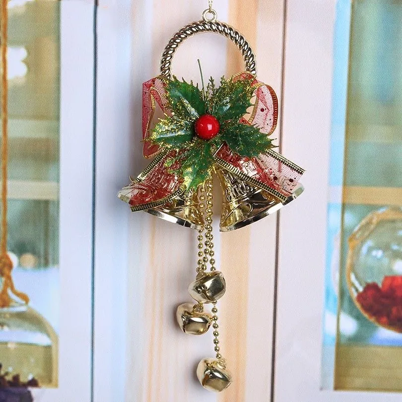 New Christmas decorations golden Christmas bells Christmas tree pendants wall hanging door hanging ceiling decoration wreath bow