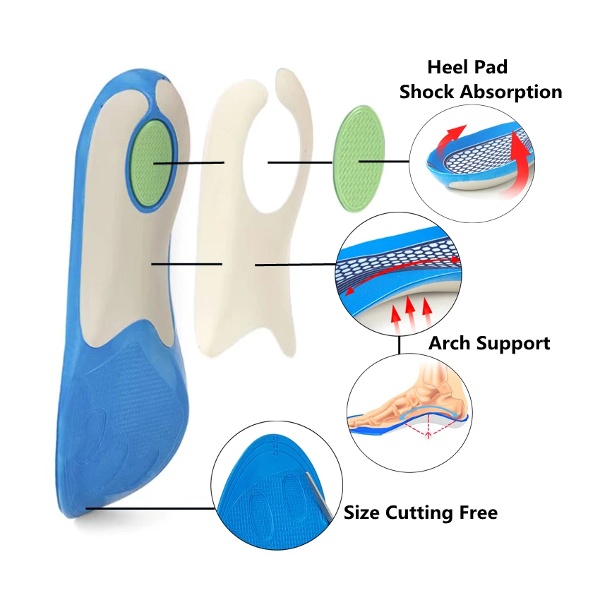 Plantar Fasciitis Feet Insoles Arch Supports Orthotics Inserts Relieve Flat Feet, High Arch, Foot Pain Sports Orthopedic Insoles