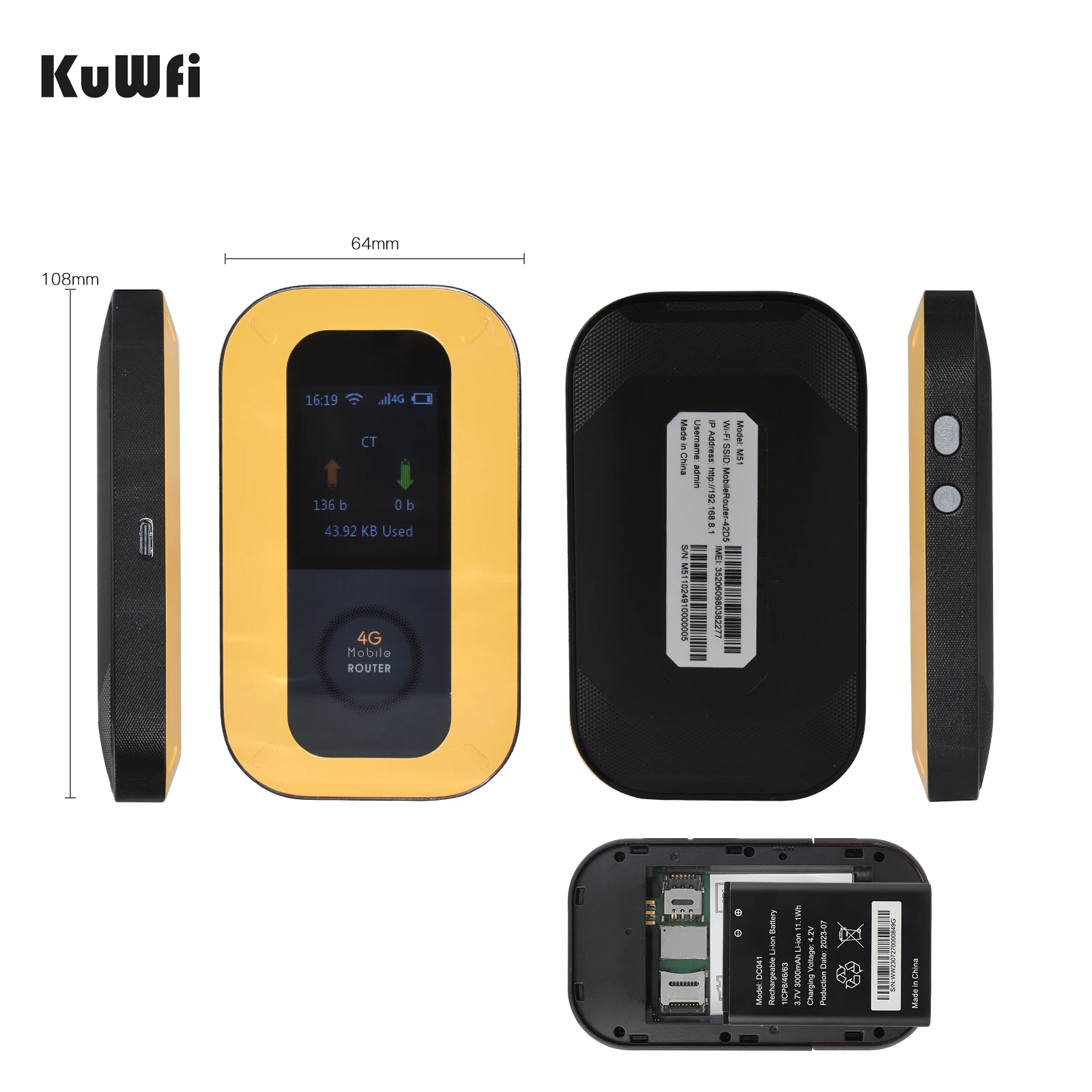 KuWFi dual sim 4g router 3000mAh battery unlock 4g modem wifi router 10 users eSim router for wifi hotspot