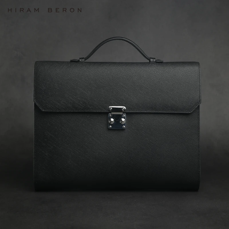 Hiram Beron Italian Saffiano Metropolitan Portfolio Leather Briefcase Bags for Men Official Work Wholesale Dropship