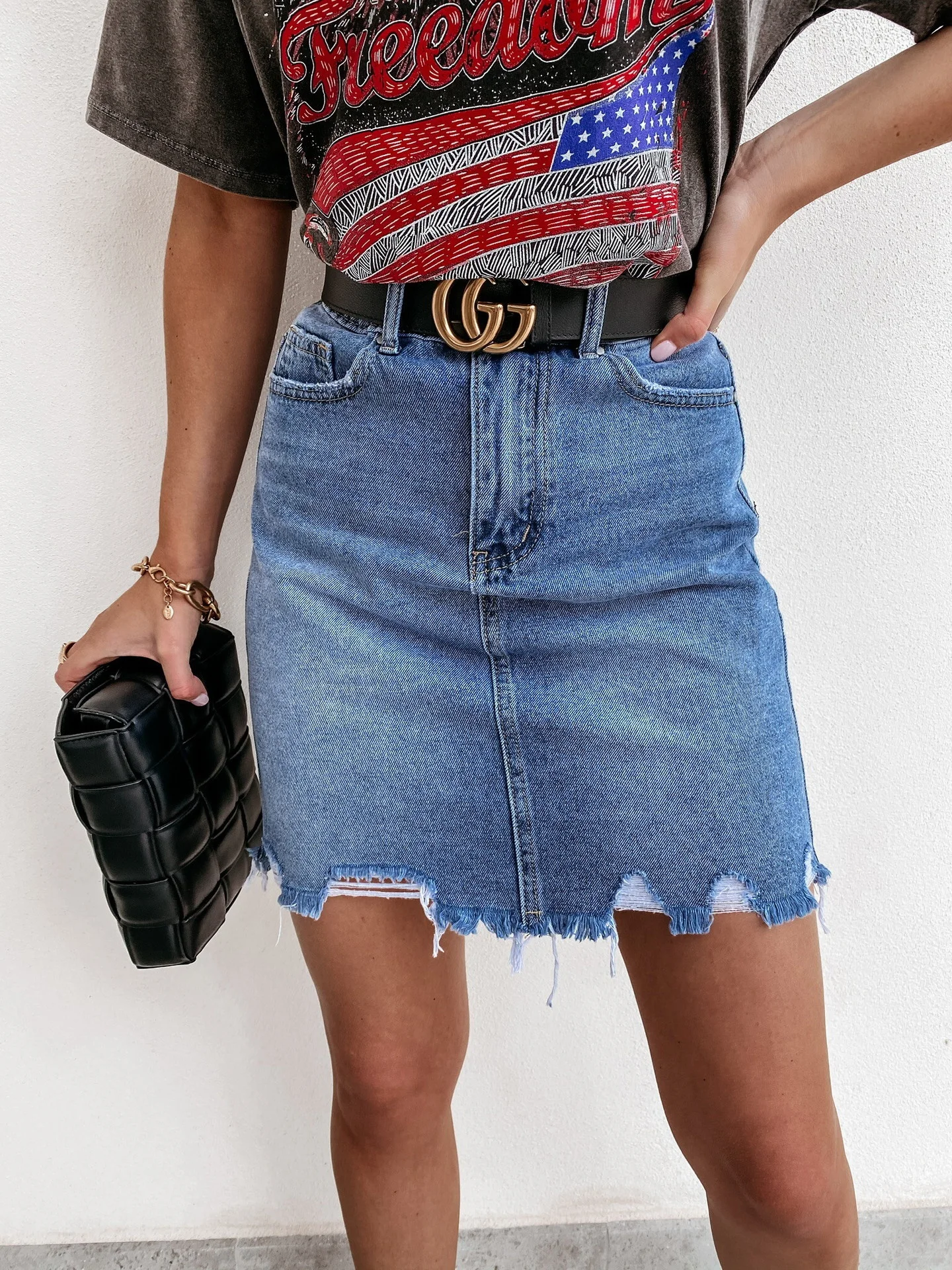 Fashion Denim Raw Edges Jeans Skirt  Custom Casual Mid waisted Maxi Skirt Private Slight Stretch Denim Skirt For Women