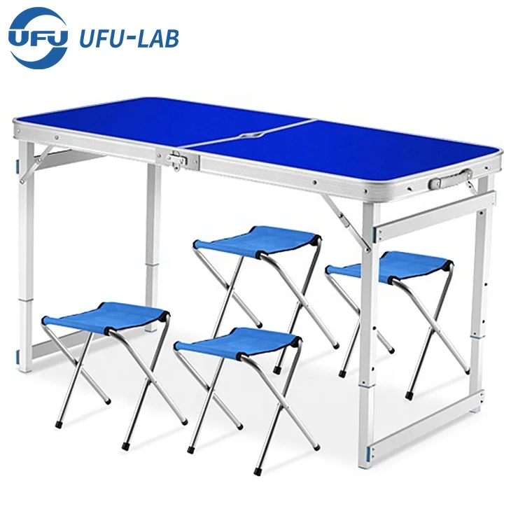 UFU Outdoor Folding Chairs And Table Set With High Density Fireproof Board And Aluminum Alloy Double Pole Support