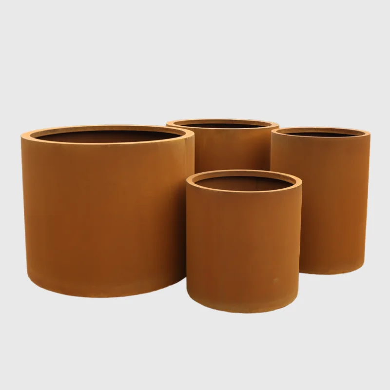 outdoor corten steel round flower pot outside garden metal planters cheap park large plant pots for sale
