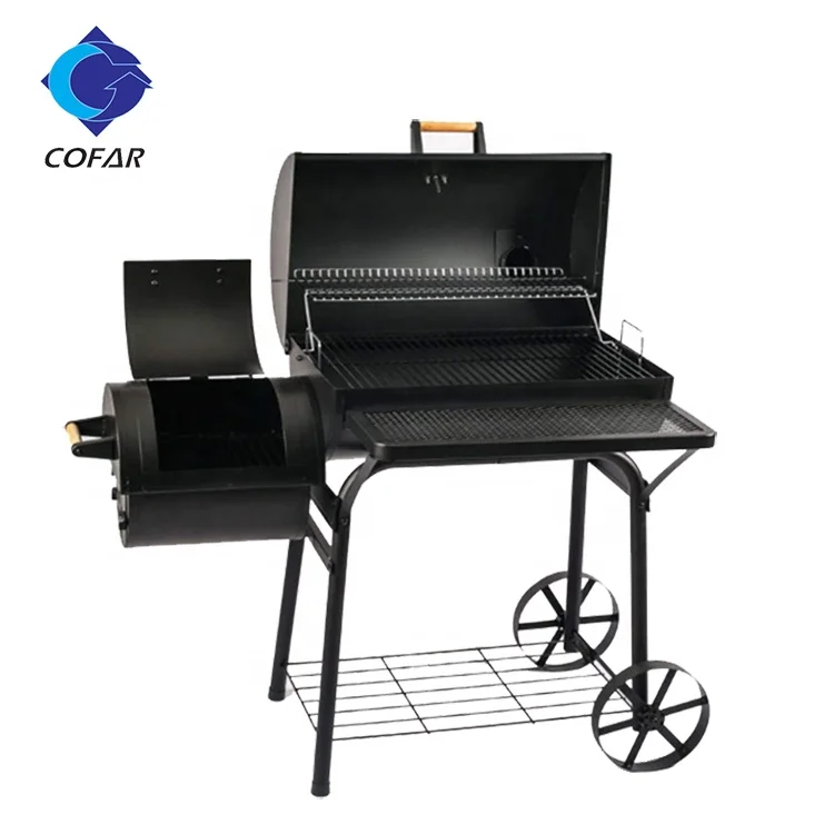 Barrel Charcoal Smoker BBQ Barbecue Grills with Rolling Cart for Outdoor Backyard
