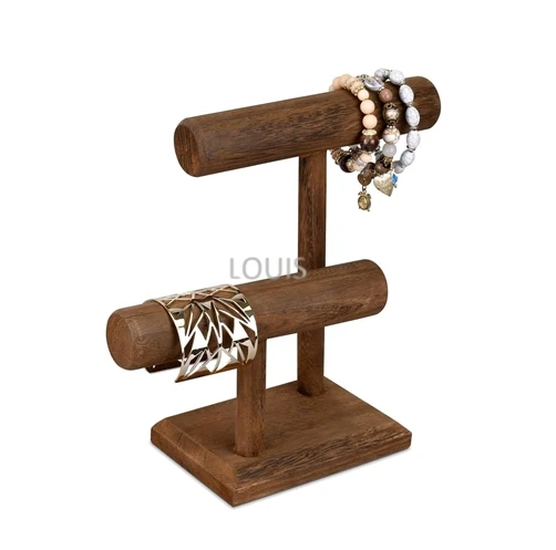 Custom Logo Wholesale High Quality Whole Sale Jewelry Holder Home organizer 2 Tier Wooden Jewelry Bracelet Watch Display Tower