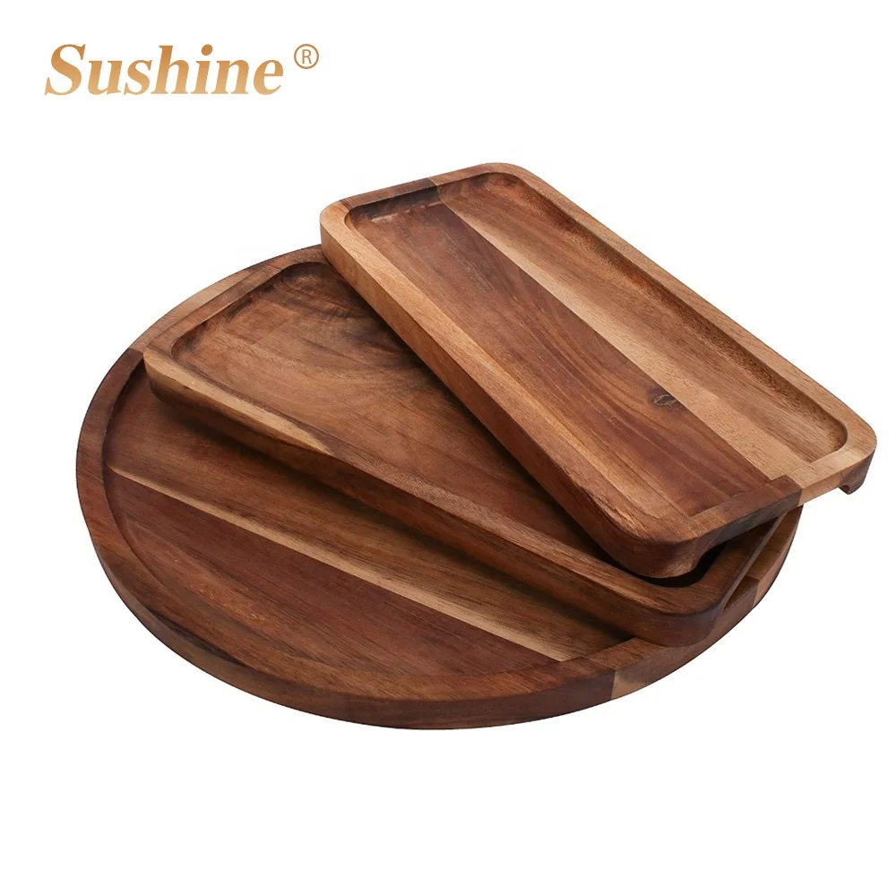 
acacia wood fruit sushi and salad food serving tray 