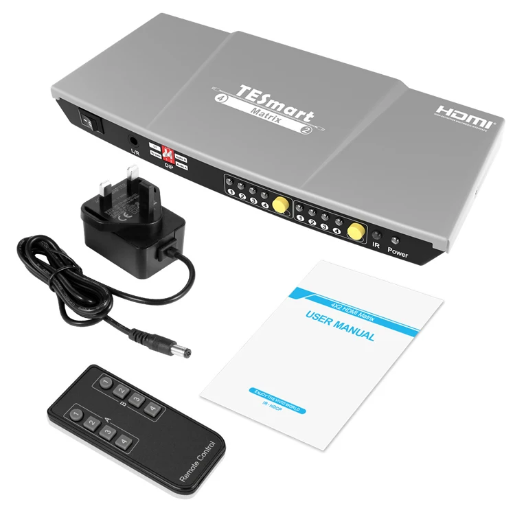 TESmart 4X2 Chinese Factory HDMI Matrice S/PDIF L/R Support 5.1/By Pass Mode 4 Input 2 Output HDMI Matrix