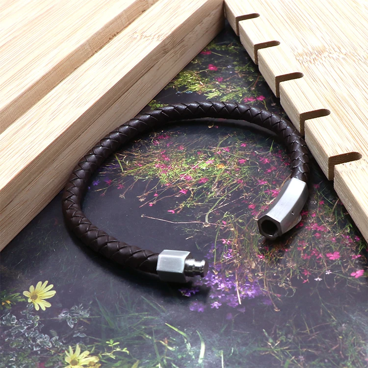 cheap price leather bracelet 6mm braided brown leather bracelet for men