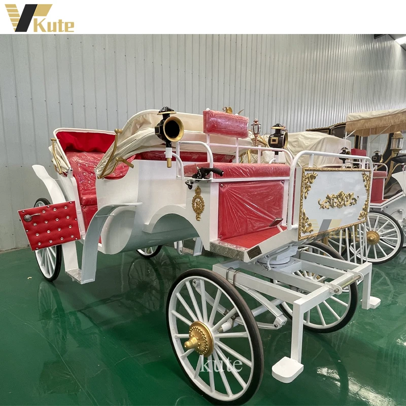 Classic sightseeing trolley for urban tours regal white vis-a-vis carriage for prom