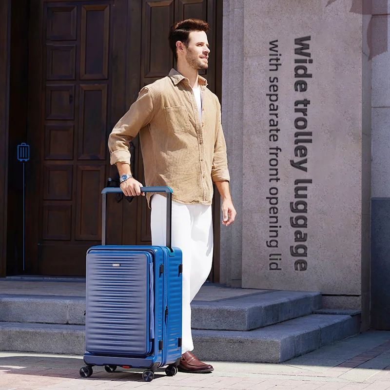 Front opening cover suitcase center wide trolley expansion trolley case light luxury luggage large capacity boarding