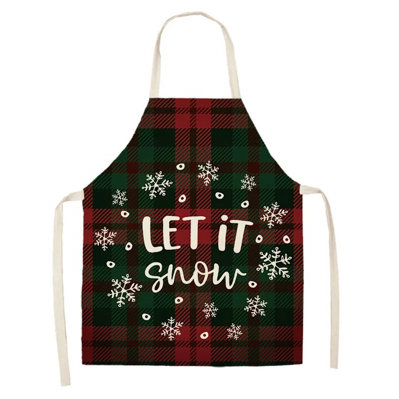 Sublimation Custom Long Apron Merry Christmas Linen Material Cooking Apron Christmas Design Unisex Aprons Kitchen Promotion