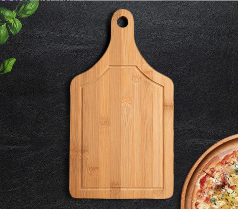 Bamboo round handle pizza food holder and cutting board