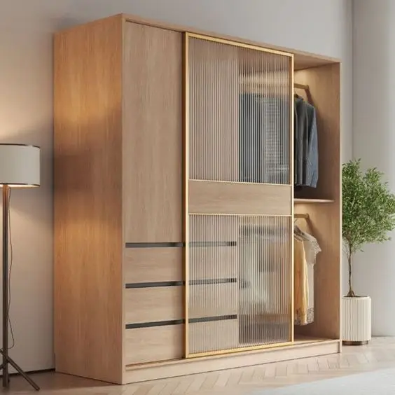 Home Deco Fashion Minimalist Solid Wood Wardrobe Armoire Contemporary Brown Storage Cabinet Armories Wardrobes For Small Bedroom
