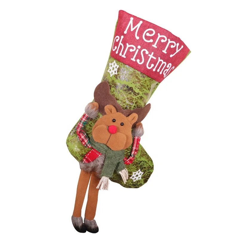red christmas stocking decoration supplies with 3D Santa Claus for Christmas Eve