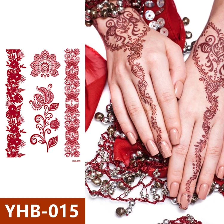 Hot Sale Fashion Henna Mehndi Red Brown Tattoo Stickers Body Art Arabic Face Hand Temporary Tattoos Waterproof Sticker
