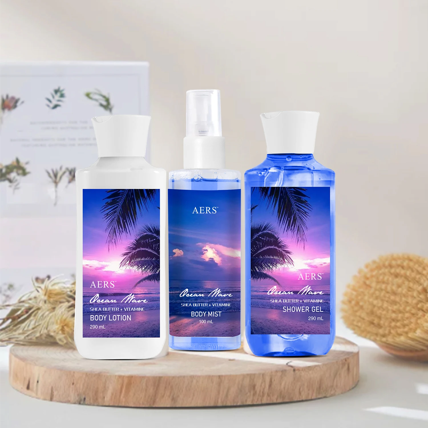 AERS 3pcs Bath Sets 200ml Body Mist with 290ml Shower Gel with 290ml Works for Lady BAG Packing Spray Floral Female BODY MIST AN