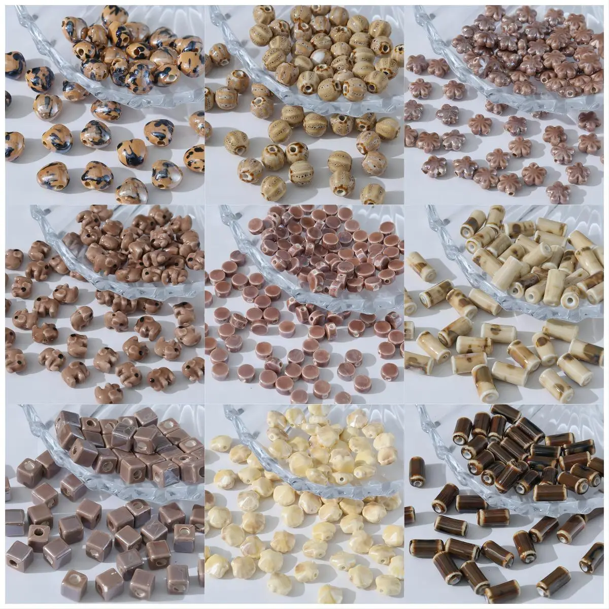 Hot Sale Autumn Winter Colored 3D Ceramic Beads DIY Handmade Retro Style Accessories Loose Beads Necklace Perforated Dyed Beads