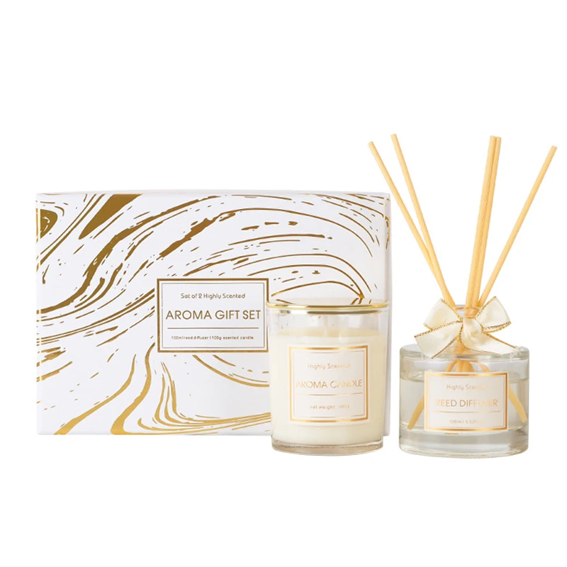 High-Grade Luxury Home Fragrance Gift Set Aroma Scented Candle Jar with 100ml Glass Bottle Reed Diffuser for Home Air Fresheners
