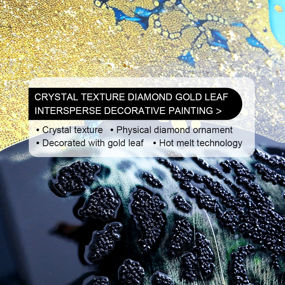 Home Decor Black Gold Animal Painting Cheetah poster Wall Art Crystal porcelain 3D gold leaf diamond painting
