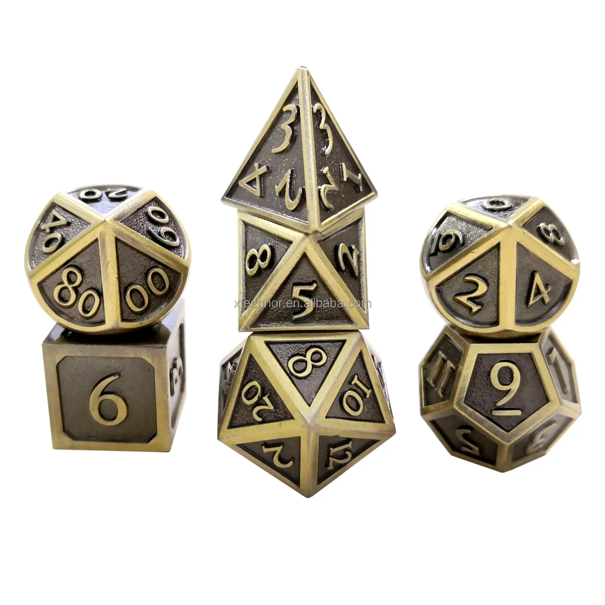 Metal Dice Set Gold Edge Ancient Nickel Style 7 Pieces/Set TRPG Board Multiplayer Entertainment Game Zinc Alloy Dices Sets