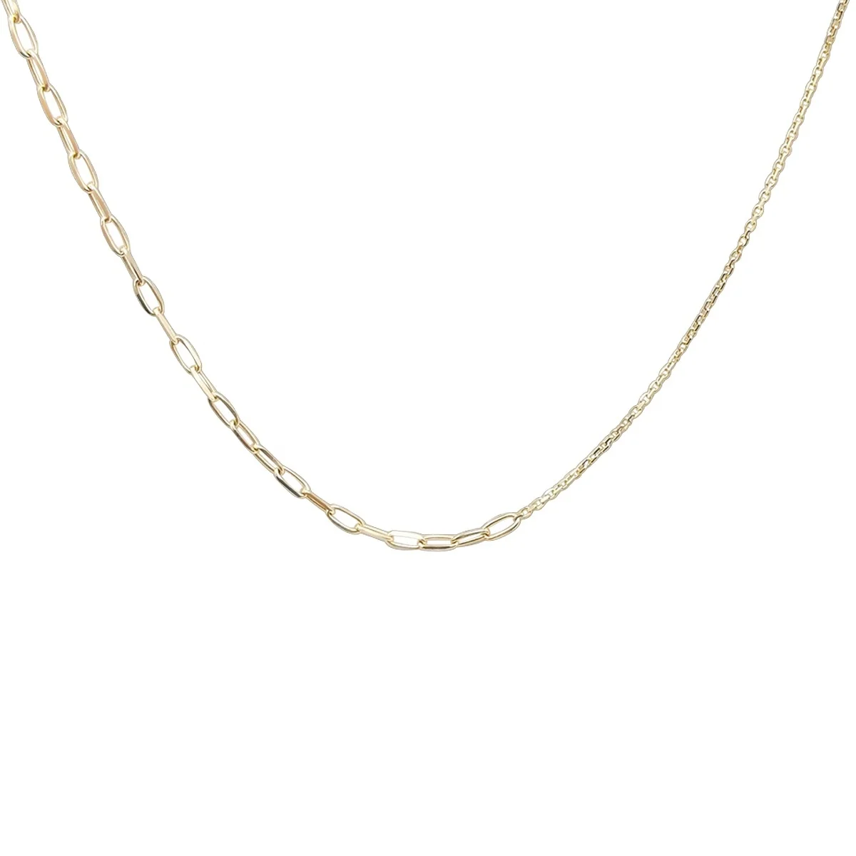 Trendy Paper Clip Chain Combine Cross Chain 14K Real Gold Women Jewelry Chain Link Necklaces