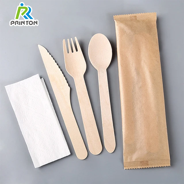 Disposable cutlery set 72 pieces wooden plate and spoon knife fork set